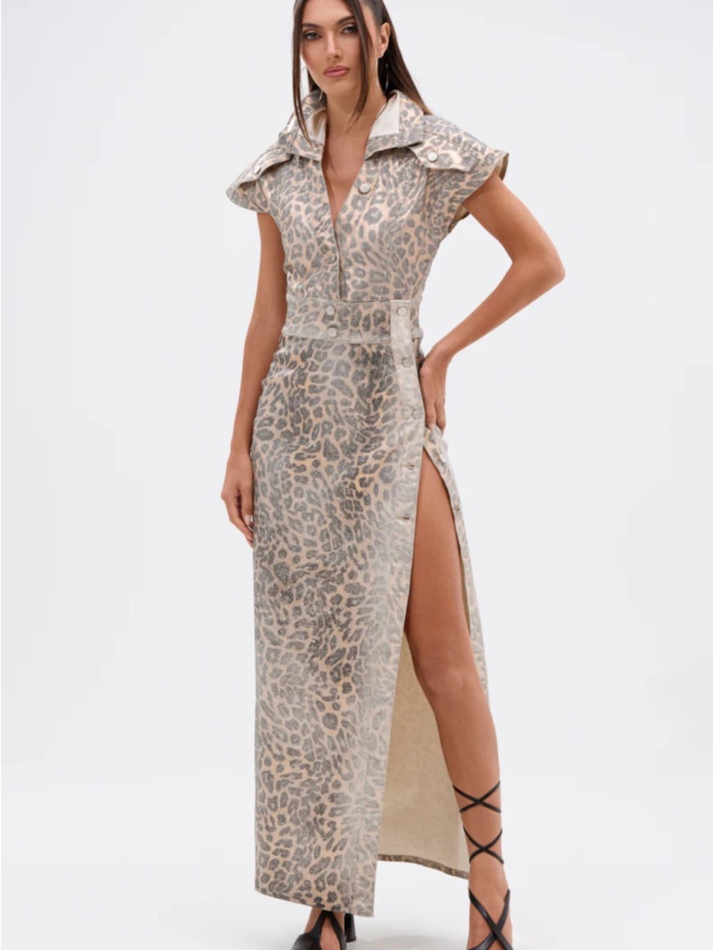 Akira Too Busy To Care Leopard Midi Dress M NWT